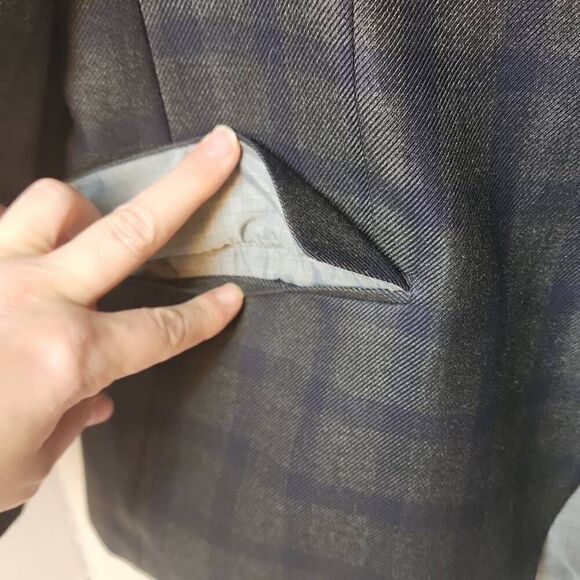 JF J. Ferrar Slim Fit Suit Jacket Sport Coat Gingham Pattern Dark‎ Gray/Blue Men - Picture 14 of 15